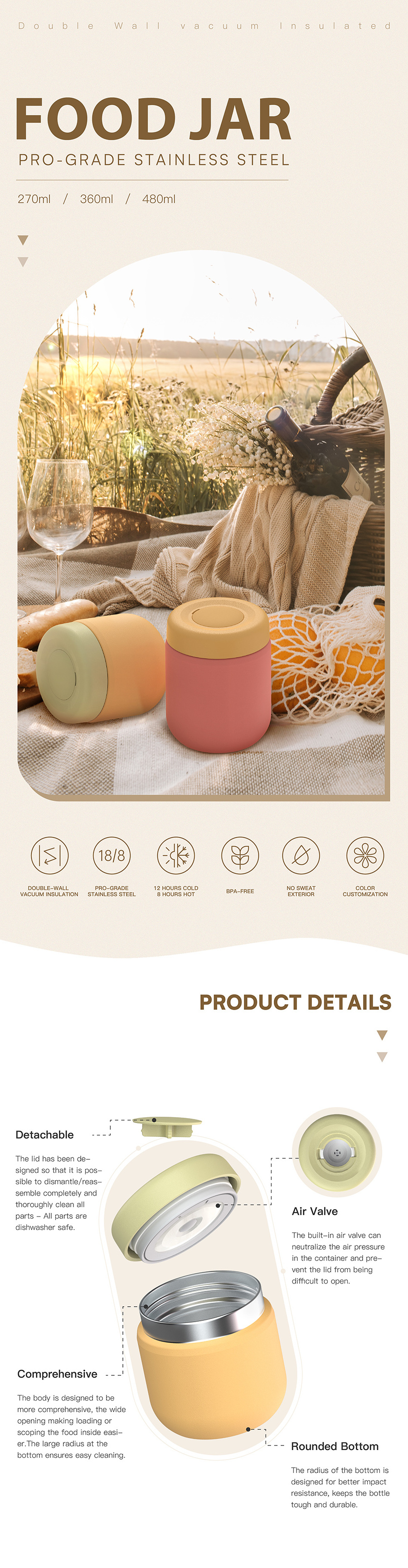 Wholesale Insulated Food Flask BPA-Free Food Container Stainless Steel Food Flask