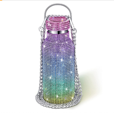 750ml Portable Bling Rhinestone Diamond Outdoor Sports Stainless Steel Drink Water Bottle