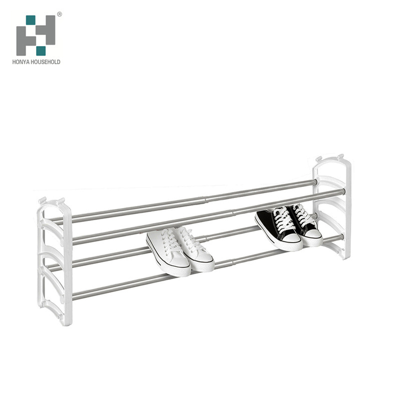 2 Tier Metal bars extendable shoe rack adjust length