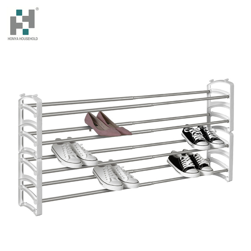 2 Tier Metal bars extendable shoe rack adjust length