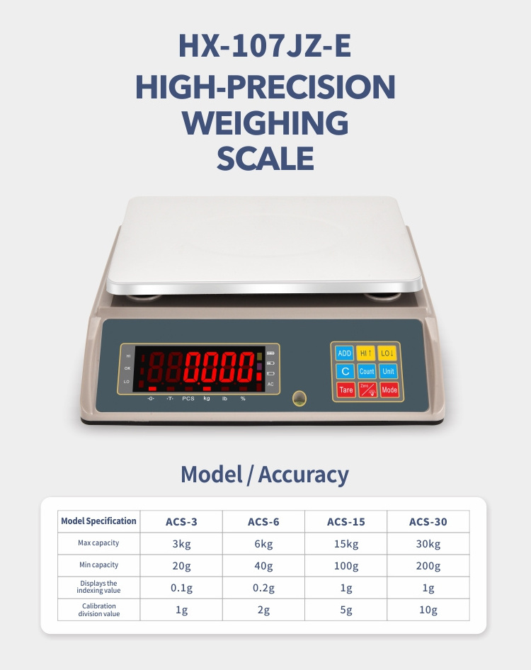 3kg/0.1g Huaxi Electronic weighing table scales  counting scales high precision 30 kg Large number 3-color light alarm scale