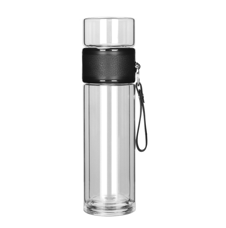 Leak-proof 13oz Double Wall Glass Water Bottle Tea and Water Separation Tea Bottle Mug Cup with Tea Infuser and handle,