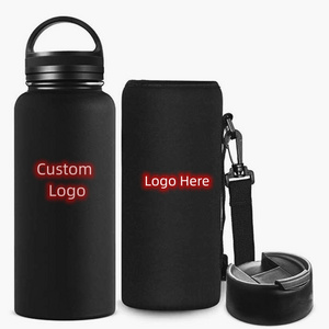 Wide Mouth Insulated Double Walled Vacuum 32oz Stainless Steel Water Bottle with Protective Pouch and Carry Cover and Coffee lid