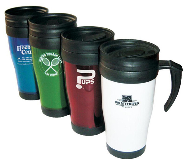 16oz plastic thermal mug with handle, double wall insulated plastic coffee mug, thermos plastic coffee travel mug with handle