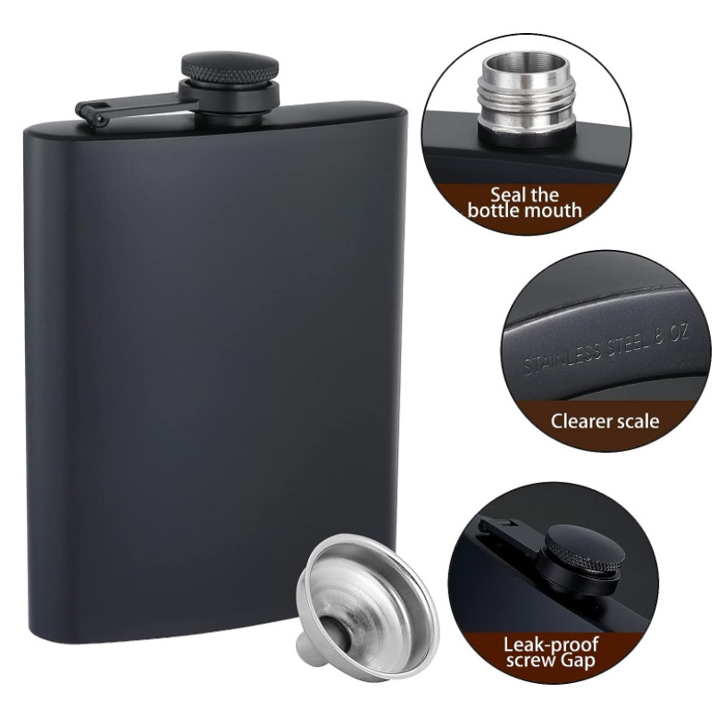 12pcs 8oz black Stainless Steel Hip Flask with funnels, stainless steel 8oz Alcohol Wine Flask for Wedding Party Birthdays Gift