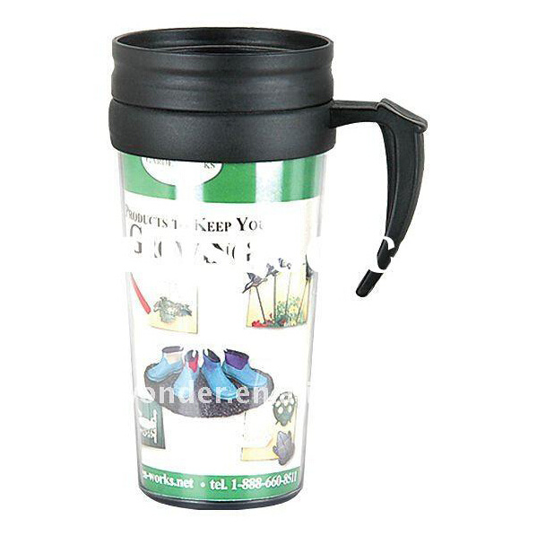 16oz plastic thermal mug with handle, double wall insulated plastic coffee mug, thermos plastic coffee travel mug with handle