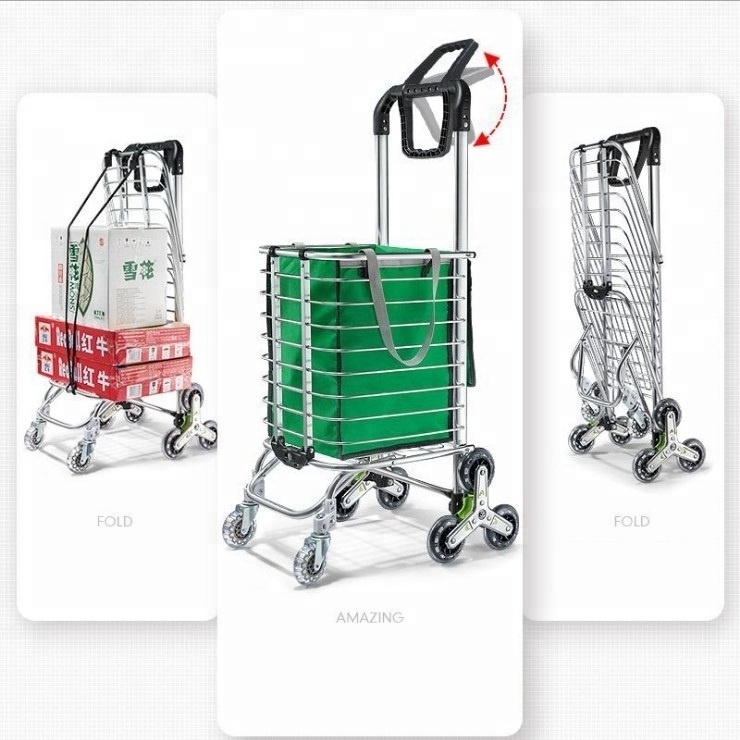 portable folding aluminium alloy shopping cart with shopping