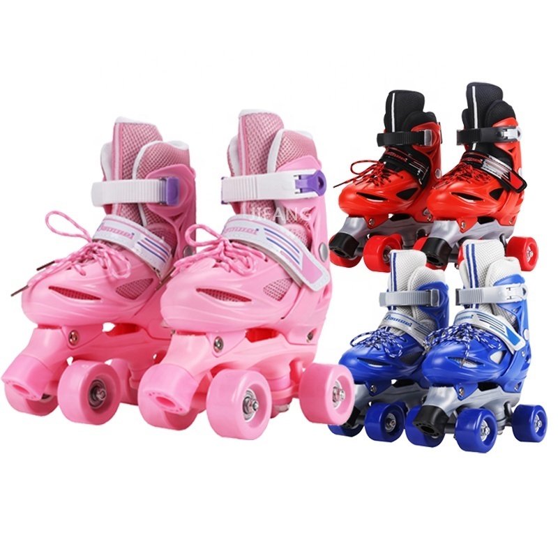 Hot sell girls adjustable portable four wheel floor for roller skating inline kids PU roller skate