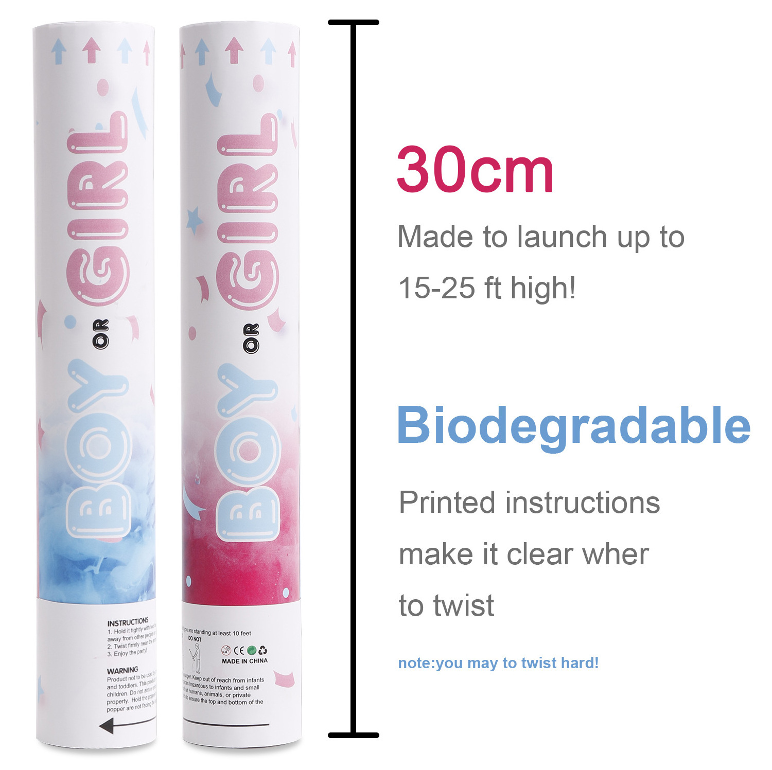 ECO-friendly Gender Reveal Confetti Cannon with Biodegradable Confetti Shooter Baby Gender Powder