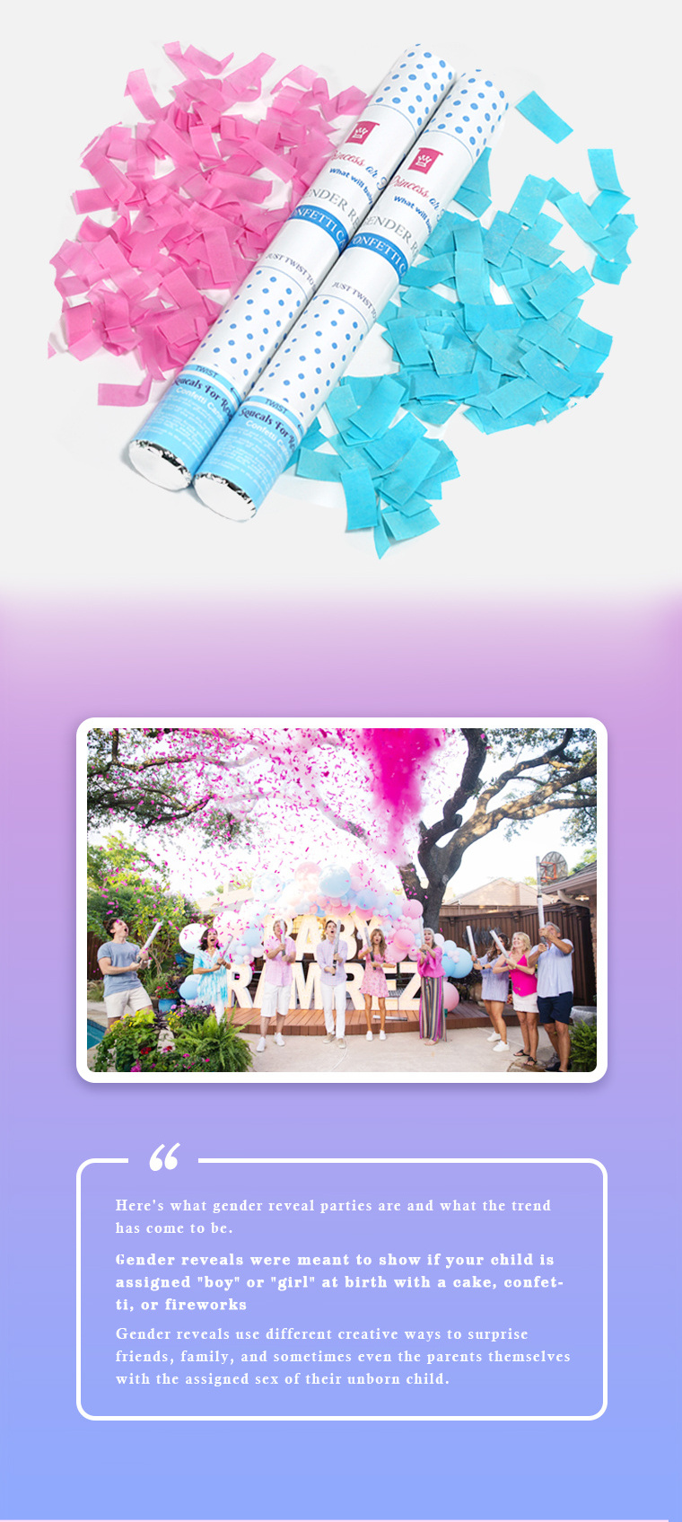 JILE Baby Gender Reveal Party Supplies Pink Blue Color Smoke Powder Confetti Cannon For Baby Shower Party