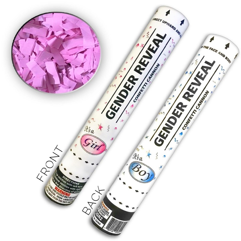 Gender Reveal Confetti Cannons Party Poppers Pink or Blue with Customized Confetti