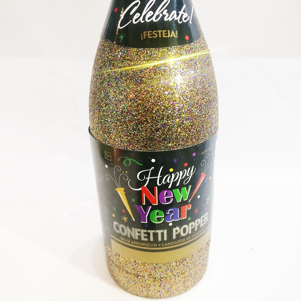 Disposable Shiny Glitter Party Metallic Round Gold and Silver Champagne Bottle Confetti Cannon Party Poppers