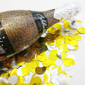 Disposable Shiny Glitter Party Metallic Round Gold and Silver Champagne Bottle Confetti Cannon Party Poppers