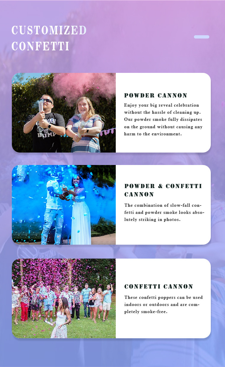 JILE Baby Gender Reveal Party Supplies Pink Blue Color Smoke Powder Confetti Cannon For Baby Shower Party