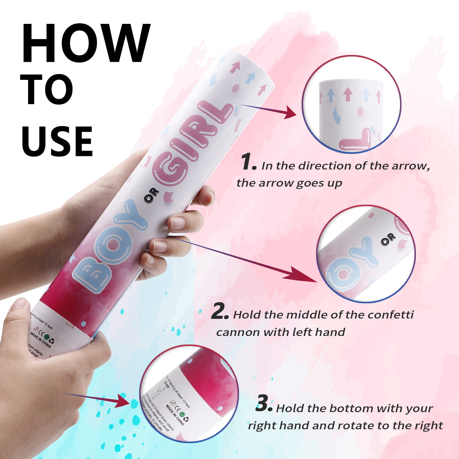 ECO-friendly Gender Reveal Confetti Cannon with Biodegradable Confetti Shooter Baby Gender Powder