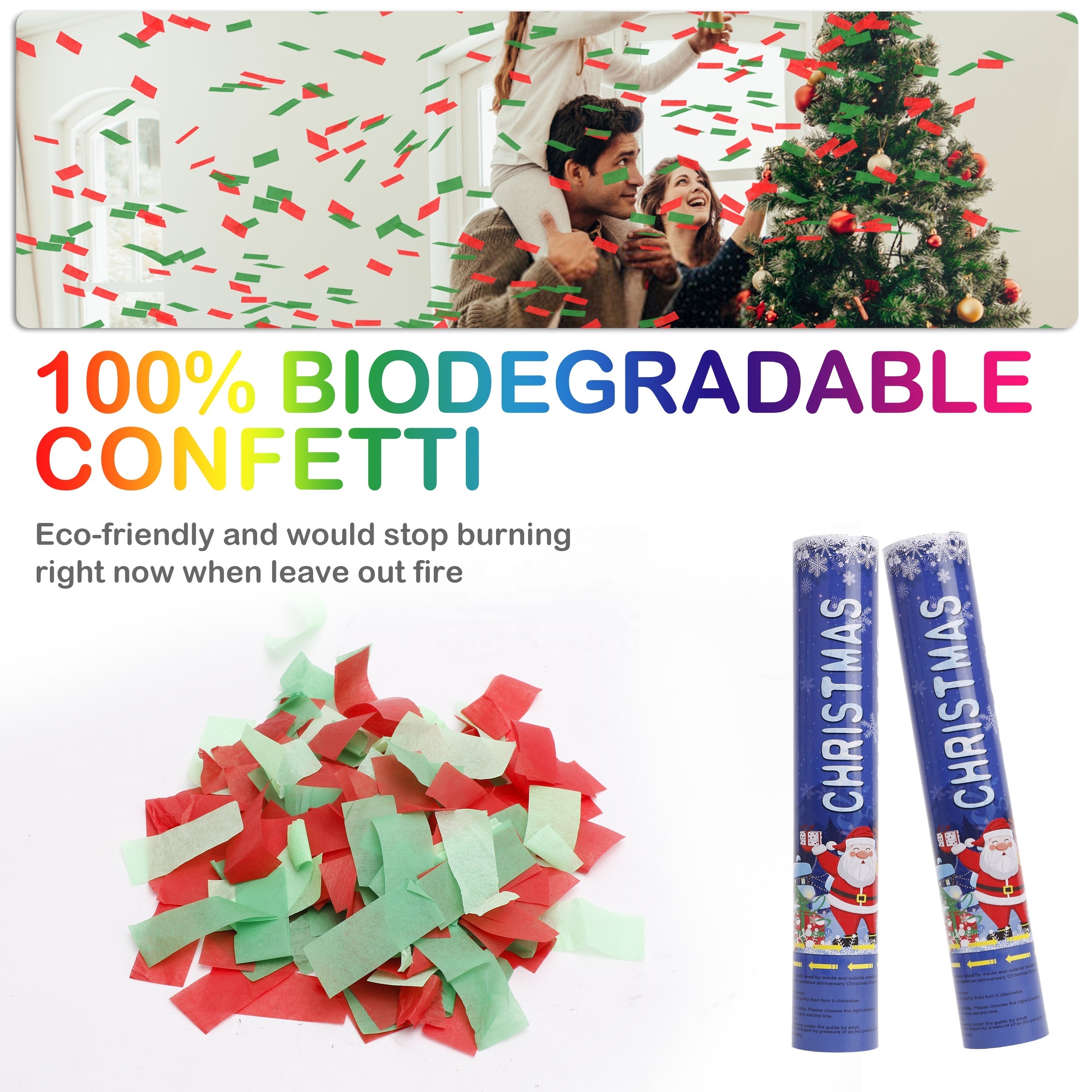 Christmas  Confetti Cannons White Snowflakes Red And Green Christmas Confetti Cannons