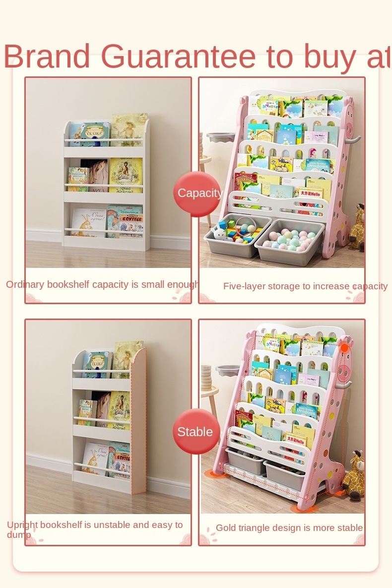 Adjustable multi function kindergarten bookshelf small baby bookcase plastic toys storage kids book shelf for children furniture