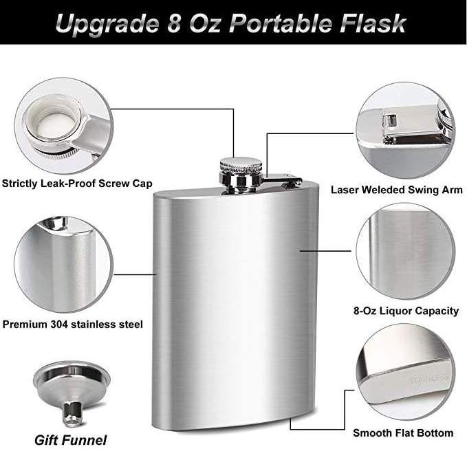 Custom 2 4 6 8oz Alcohol Hip Flask Male Whisky Wine Pot Bottle Portable Pocket Box Set Outdoor Stainless Steel Hip Flasks