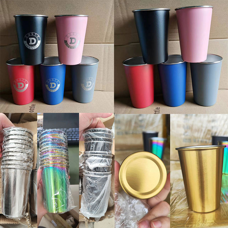 Shatterproof Pint Drinking Cups Metal Drinking Glasses Picnic Cups Stainless Steel Black Minimalist Camping Cup Beer Mugs 12 Oz