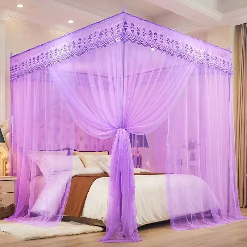 180*200*190cm Romantic Princess Queen Size Double Bed Net Canopy Mosquito Tent Mesh Embroidery Lace Pleated Mosquito Net For Bed