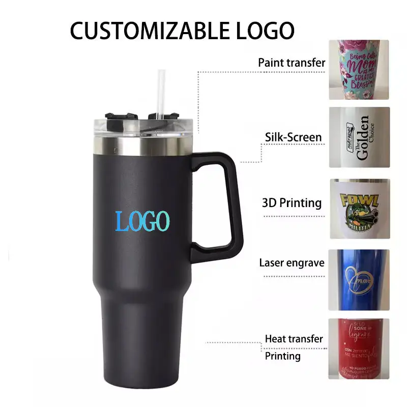 2023 custom vacuum insulated stainless steel 40 oz tumbler cup with handle and straw adventure quencher travel 40oz stanleys