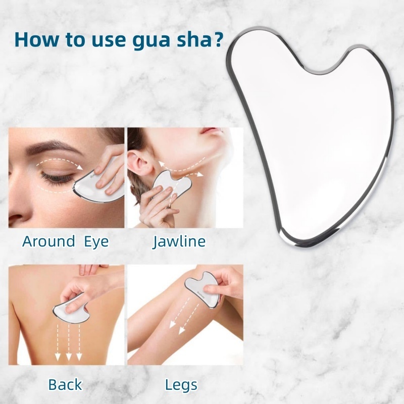 New Products 2024 Stainless Steel Facial Gua Sha Roller Skin Scratching Massage Tool Gua Sha Stainless Steel Set