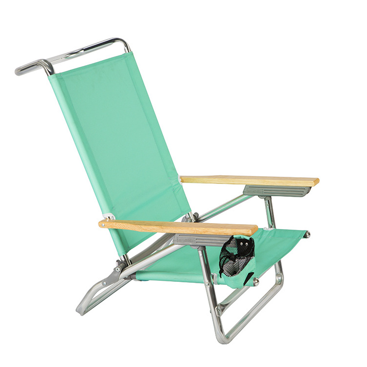 Portable backpack aluminum beach chair folding  with wood arms for outdoor