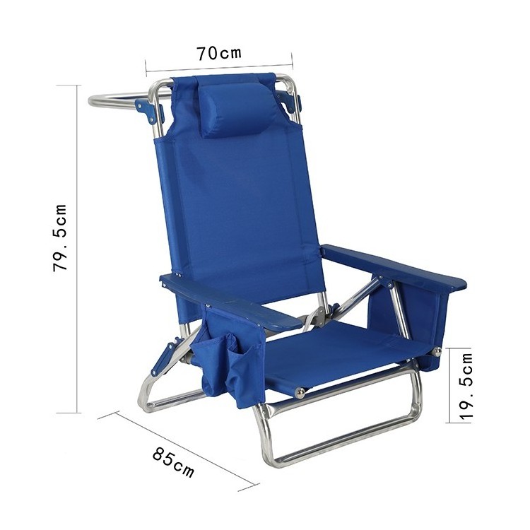 Outdoor Beach Lounge Backpack Aluminium Foldable Chaise camping Chair with Cooler Pouch