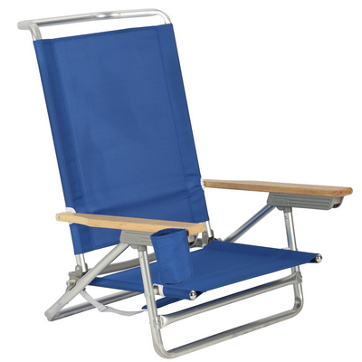 5 Position Lay Flat Folding Aluminium Pool Beach Chair with Towel Bar and Drink Holder