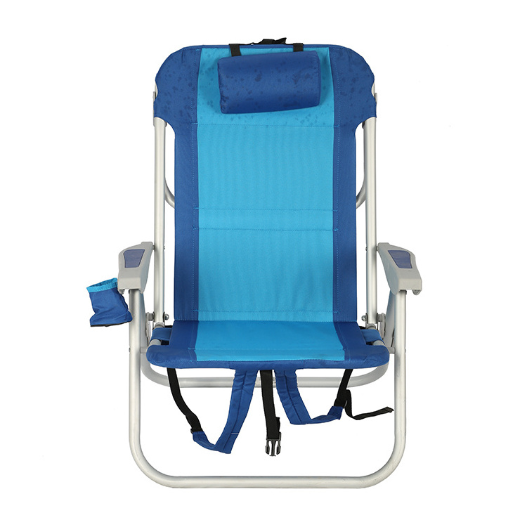 5 Position Lightweight Recliner Aluminium Backpack Folding Beach Chair with Cupholder