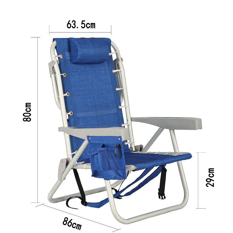 Modern Custom Logo Aluminum Utility Folding Relax Sun Sea Beach Chaise Lounge Chair with headrest