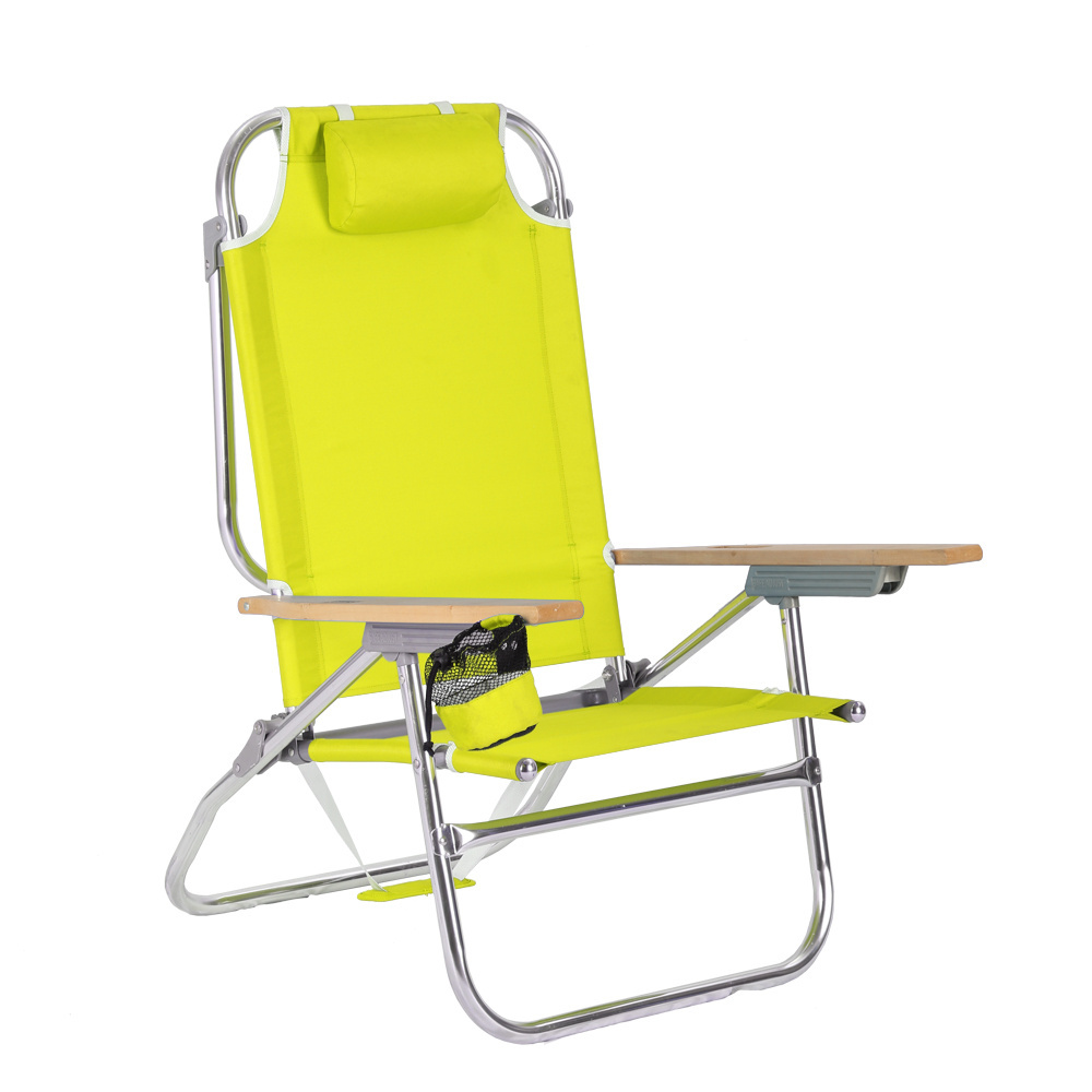 Outdoor Portable Folding  Stool with 5 Positions and Lays Flat Backrest Lightweight Aluminum  Lounge Beach Chair for Picnic