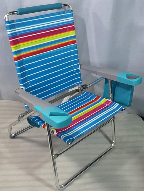 5 Position Lay Flat Folding Aluminium Pool Beach Chair with Towel Bar and Drink Holder