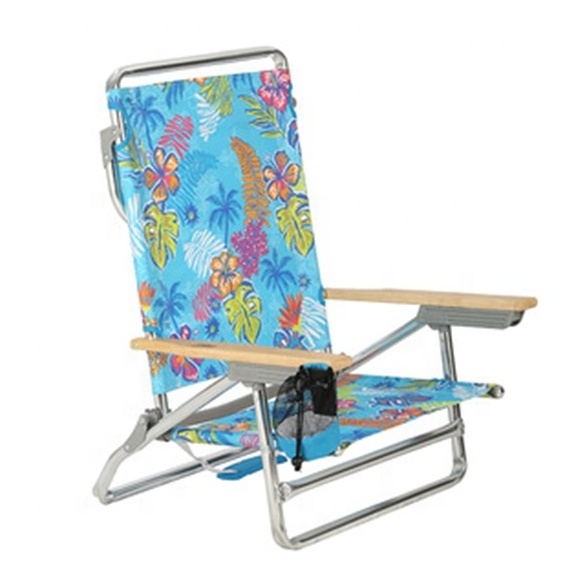 OEM 5 Position Outdoor Portable Aluminium Folding Camping Fishing Chair with Solid Wooden Arms and More Convenience