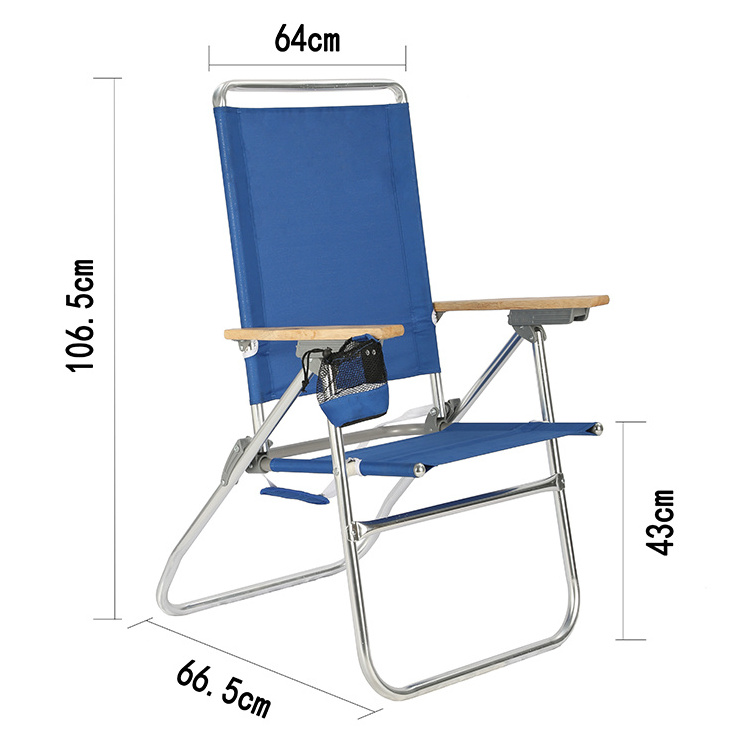 OEM 7 Position Outdoor high portable leisure folding camping beach chair with wooden arms