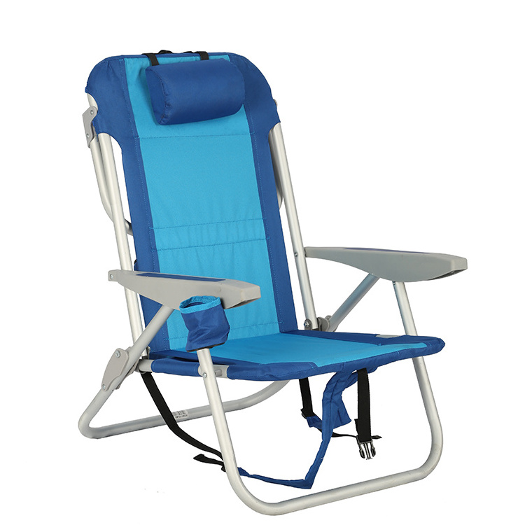 5 Position Lightweight Recliner Aluminium Backpack Folding Beach Chair with Cupholder