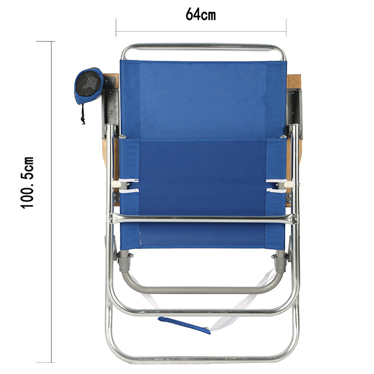 OEM 7 Position Outdoor high portable leisure folding camping beach chair with wooden arms