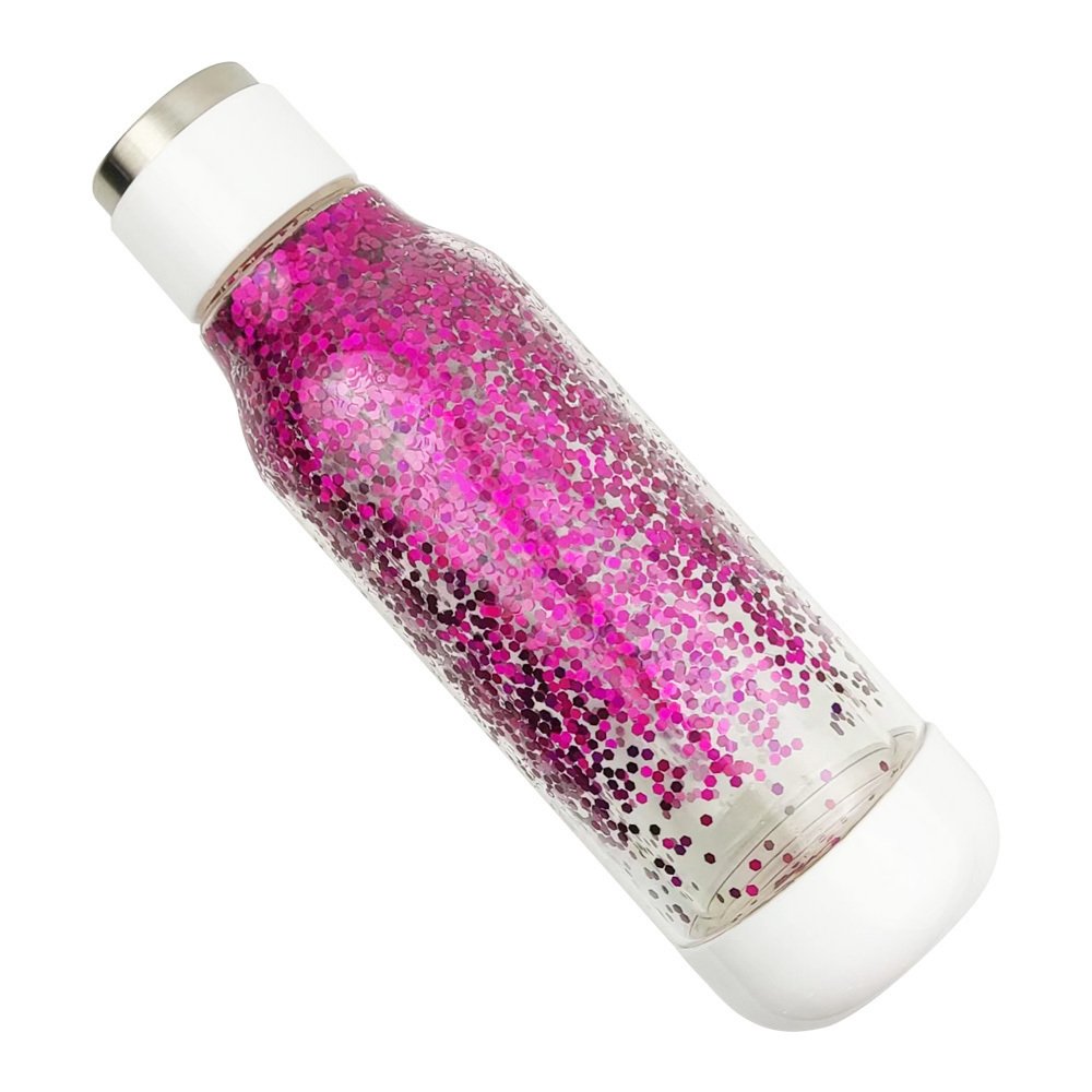 Wholesale New Design Double walled 550ML snow globe glass glitter water bottle