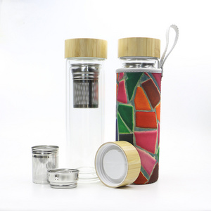 Tea Tumbler with Infuser - BPA Free Double Wall Glass Travel Tea Mug with Stainless Steel Filter - Leakproof Tea Bottle