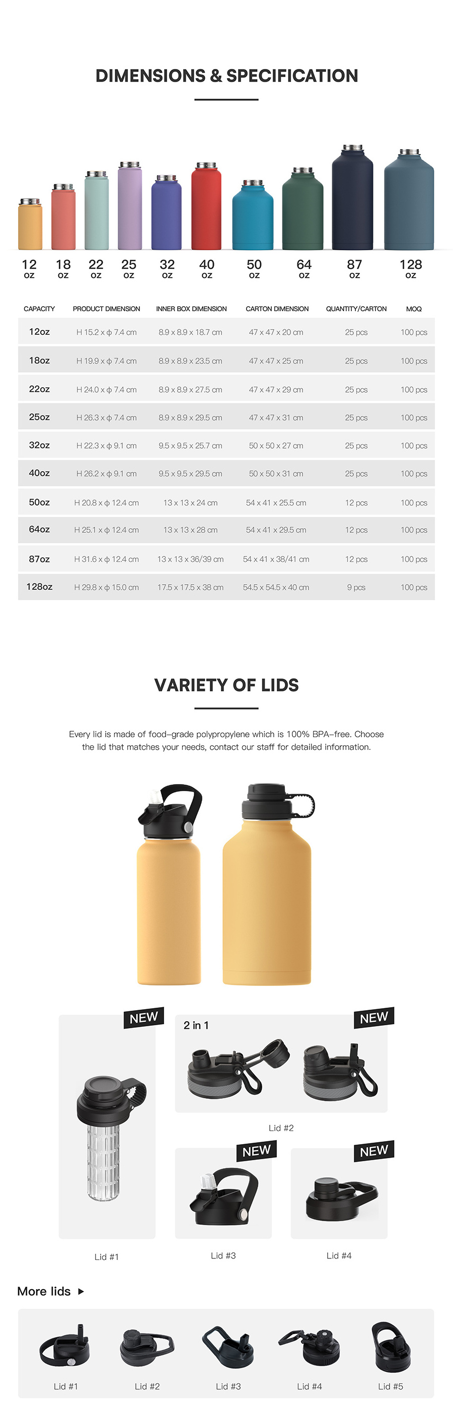 New Designed Sports Water Bottle 18/8 Stainless Steel Drink Bottle Insulated Water Bottle with Colorful Lid