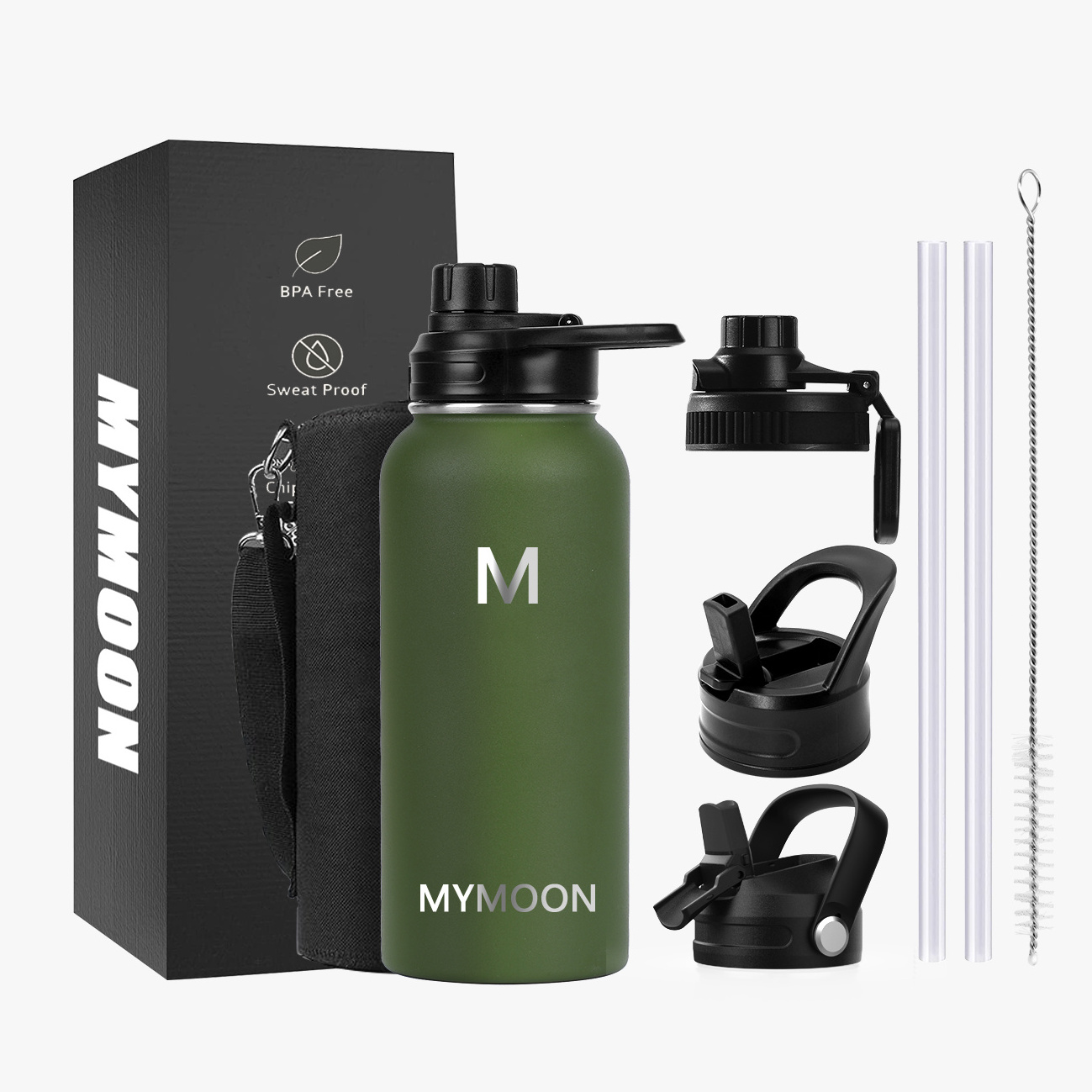 Customized 3 Lids Stainless Steel Vacuum Flask Water Bottle Insulated 32oz Wide Mouth Sports Bottle