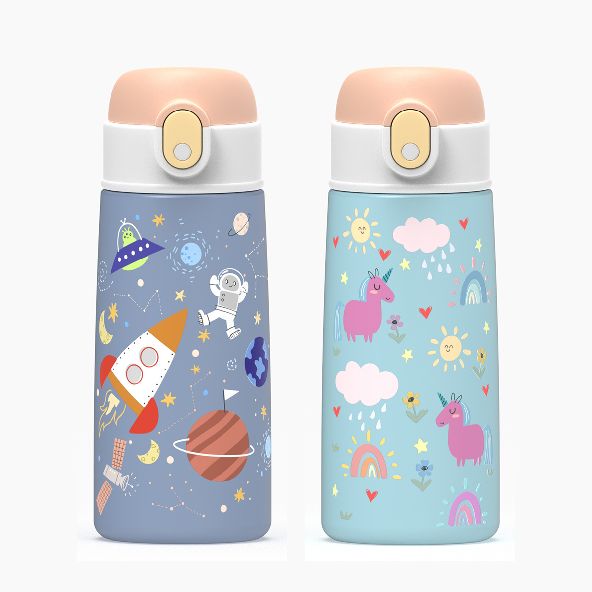 16 oz Hot and Cold Water Bottle Kids Stainless Steel Water Bottle Insulated Flask with Straw