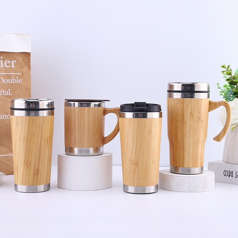 Eco Friendly Europe Hot Selling Stainless Steel Bamboo Coffee Travel Mug with Custom Logo