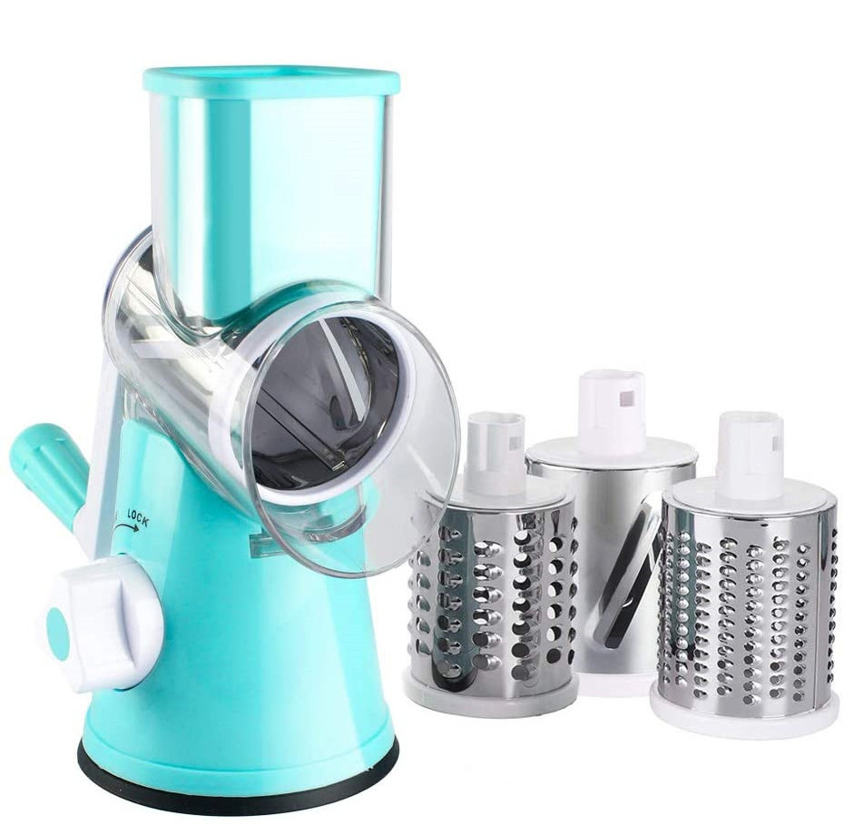 Multifunctional 3-in-1 Stainless Steel Cheese Shredder Handheld Vegetable Rotary Slicer Shredder with 3 Blades with Suction Cup