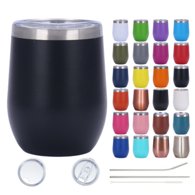 Wholesale 12oz Egg Shape Stainless Steel Insulated thermal Wine Glass 12 oz Travel Coffee Mug Tumbler With straw