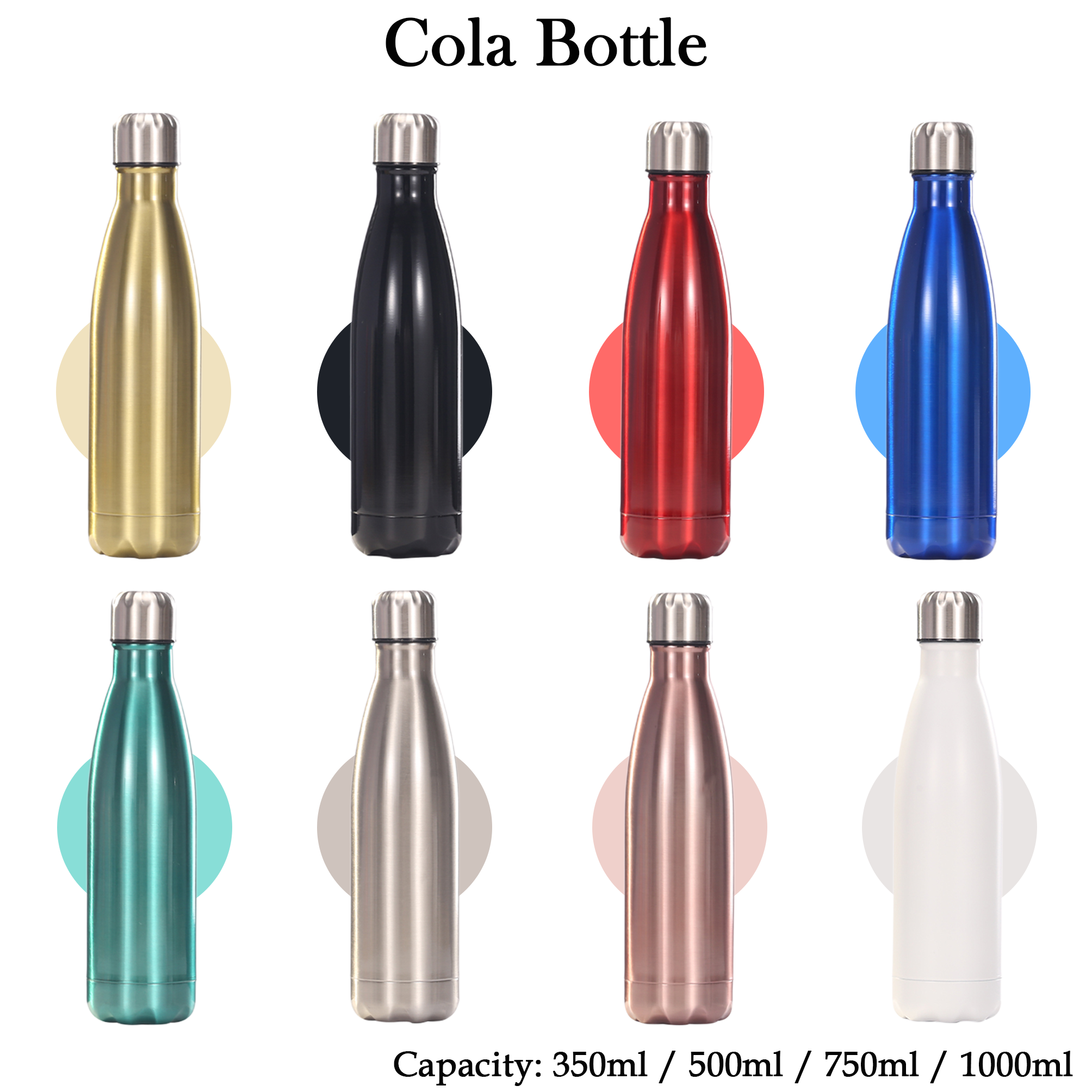 Custom Logo Bulk 350ml/500ml/750ml/1L Stainless Steel Sport Cola Sports Vacuum Insulated Water Bottle