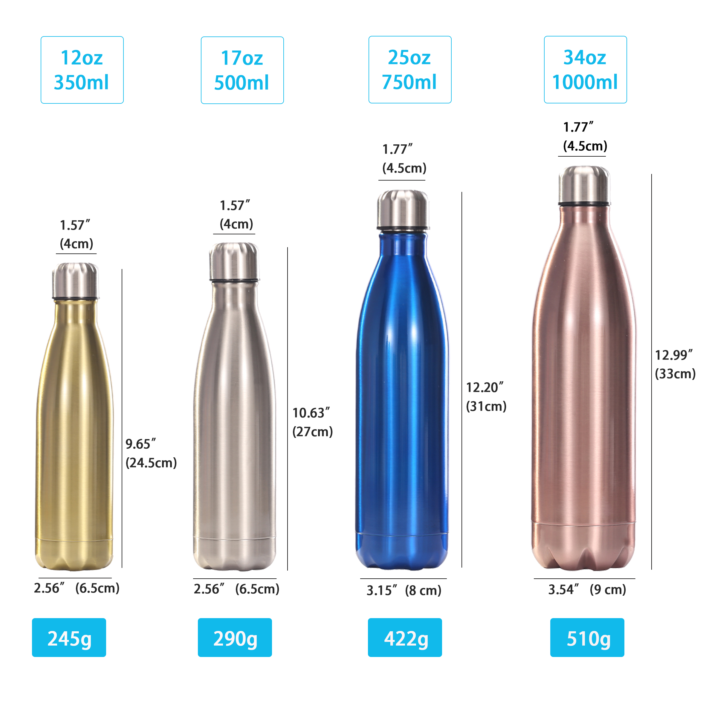 Custom Logo Bulk 350ml/500ml/750ml/1L Stainless Steel Sport Cola Sports Vacuum Insulated Water Bottle