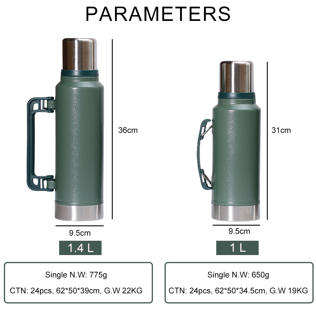 Wholesale Portable Outdoor Stainless Steel 1L Flask Handle Wide Mouth Camp Jug Thermos Vacuum Insulated Water Bottle