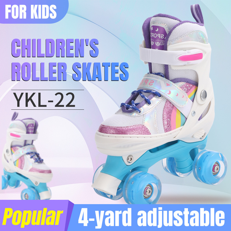 Roller Skates for Girls Kids Toddlers Adjustable 4 Size Rainbow Unicorn Quad Skates with Light Up Wheels