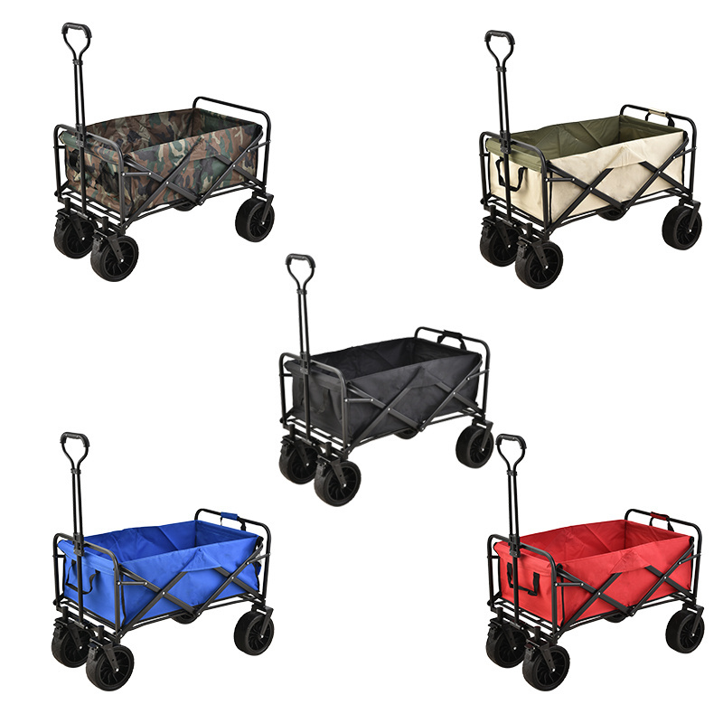 Collapsible Foldable Wagon with 220lbs Capacity, Heavy Duty Folding Utility Garden Cart with Big Wheels & Drink Holders